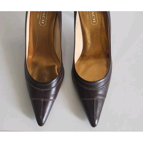 Coach Adena Women's Brown Leather Pointed Toe Minimalist Pumps Shoes Size 7B - Picture 5 of 9
